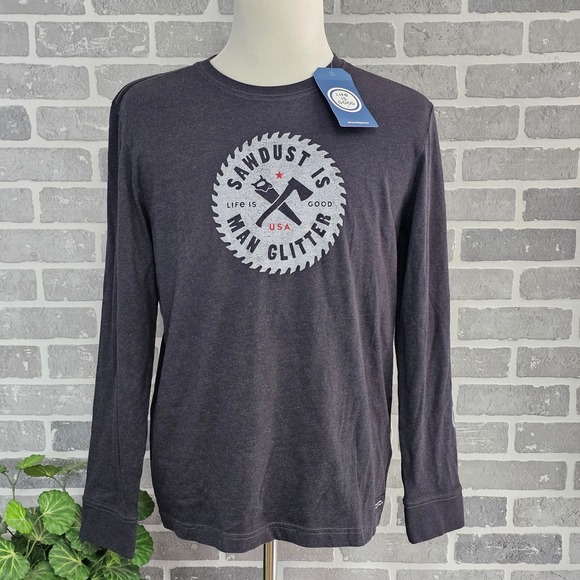 Life is Good Crusher Tee Long Sleeve Graphic T-Shirt Men's M Sawdust Man Glitter - Picture 1 of 10